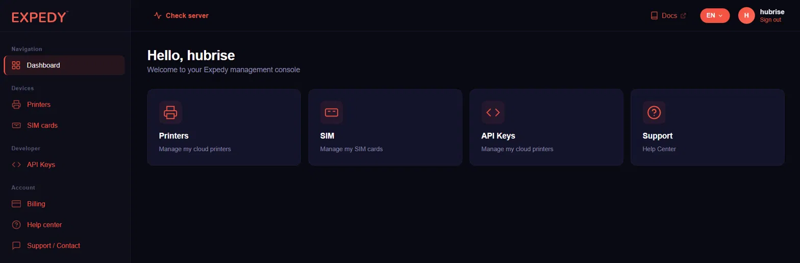 Expedy console dashboard