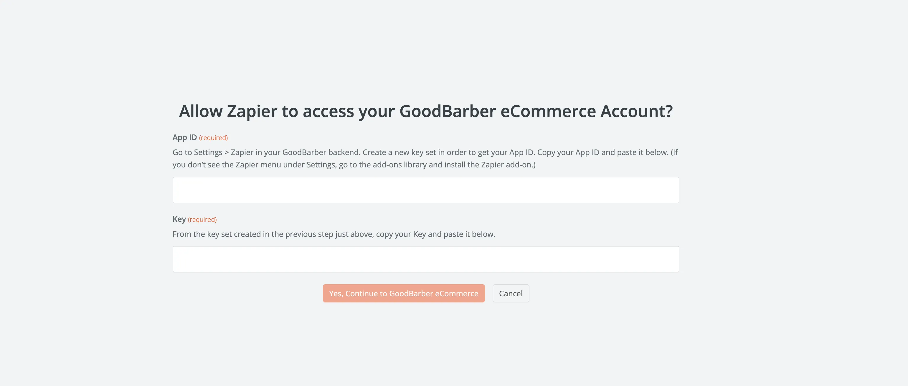 Autorizar o Zapier a aceder ao GoodBarber eCommerce