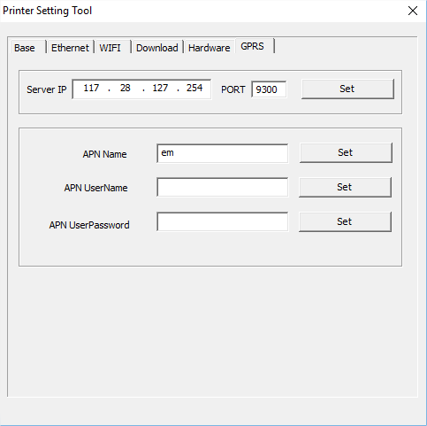 APN configuration in PrinterSetting software
