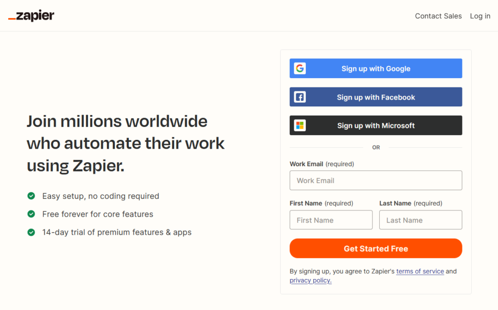 Zapier signup