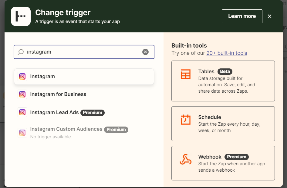 Choose trigger app